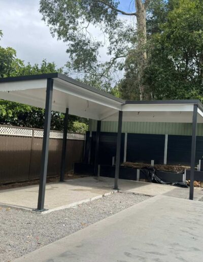 Durable steel awning installed over outdoor space